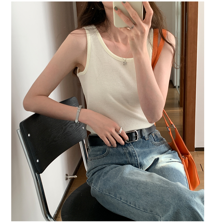 SUXI  Thun Sát Nách Màu Sắc Đơn Giản Thời Trang Cho Nữ