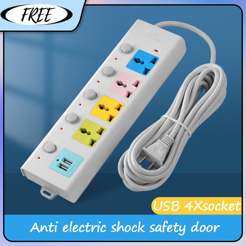 FREE Phích cắm điện Ổ cắm điện Tiêu chuẩn phích cắm điện Ba mắt Phích cắm Trailer 7 cách 2 USB sạc Cáp 3 mét 5 mét Cáp dày 100% gốc Kì dị CA238332