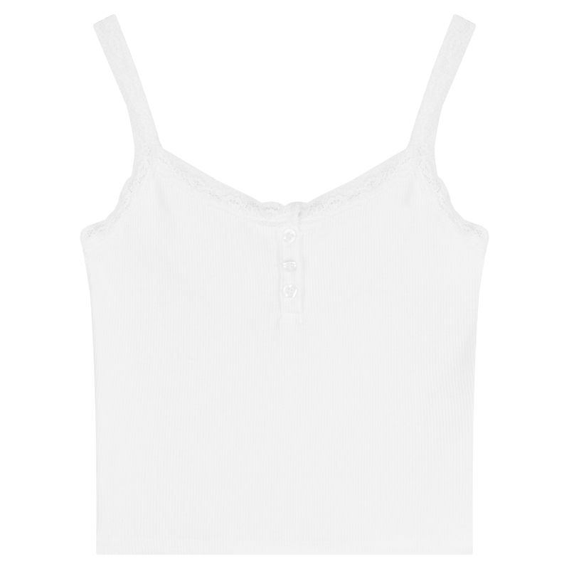 Minimalist Labo Áo Hai Dây Ôm Dáng Phối Ren Màu Trắng Thời Trang Mùa Hè Quyến Rũ Cho Nữ