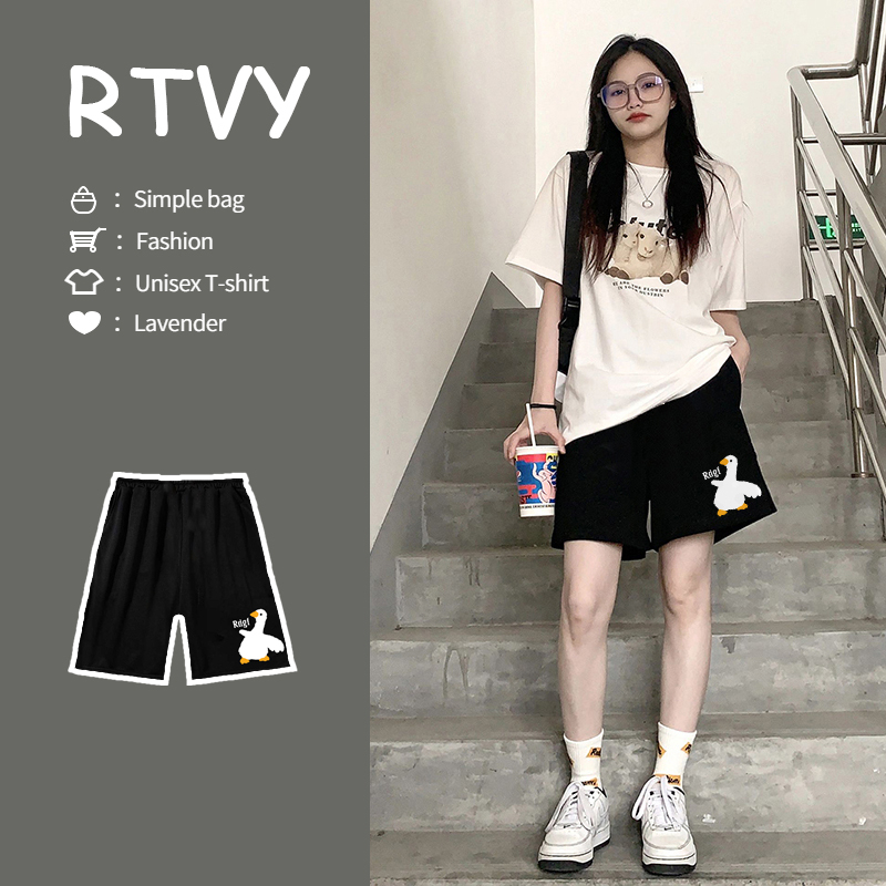 【RTVY】Quần Short Nữ Ống Rộng Màu Đen Phong Cách retro