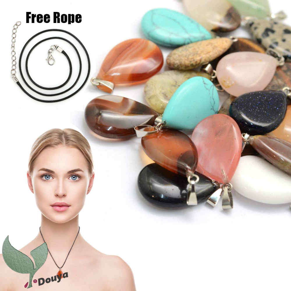 1 Mặt Vòng cổ Đá Thạch Anh Hình Giọt Nước Pha Lê Tự Nhiên Hình Giọt Nước Kèm Dây Đen Làm Trang Sức