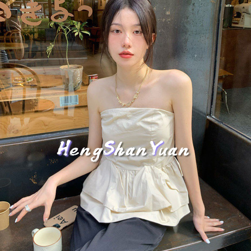 Áo kiểu HENG SHAN YUAN trễ vai dáng ôm phong cách Pháp thời trang mùa hè xinh xắn cho nữ