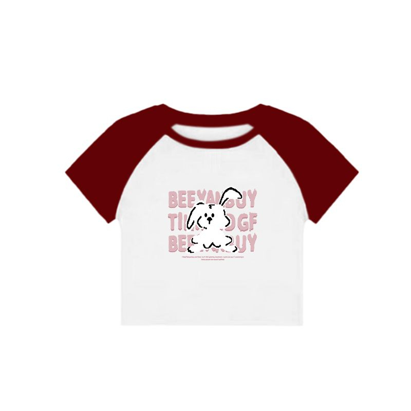 QADCOL Áo Thun Nữ Ngắn Tay In Hình Thỏ Và Chữ