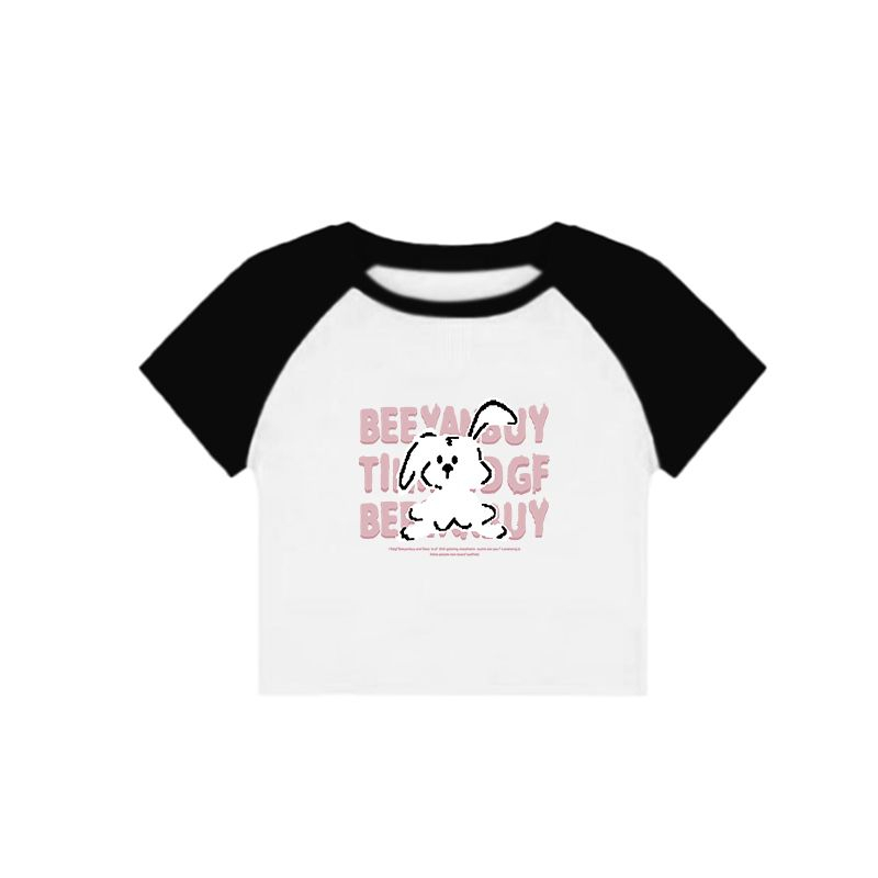 QADCOL Áo Thun Nữ Ngắn Tay In Hình Thỏ Và Chữ