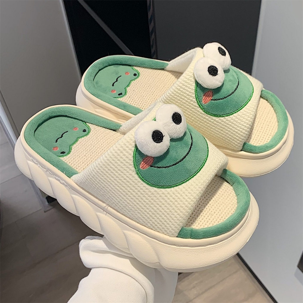 Dép Cotton Lanh Đế Dày Chống Trượt Hình Ếch Dễ Thương Thời Trang Mùa Hè Cho Cặp Đôi