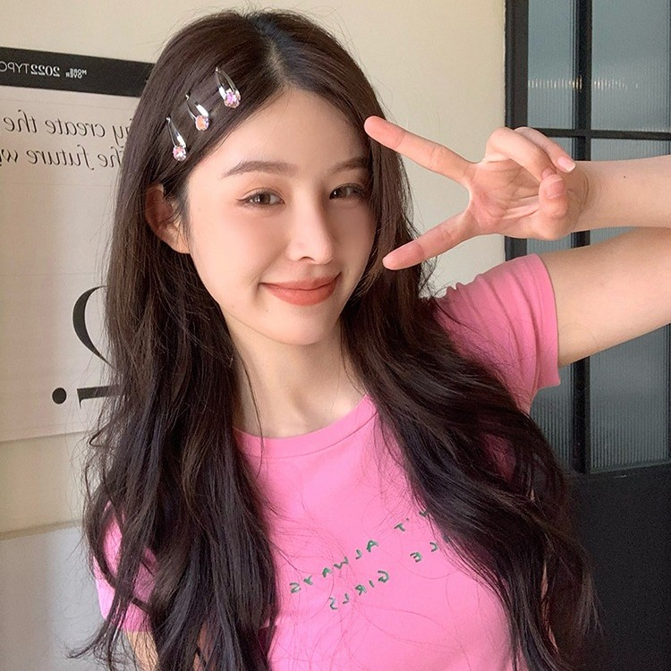 Kẹp Tóc Kim Loại Hình Trái Tim Đính Đá Nhiều Màu Sắc Thời Trang Hàn Quốc Y2K