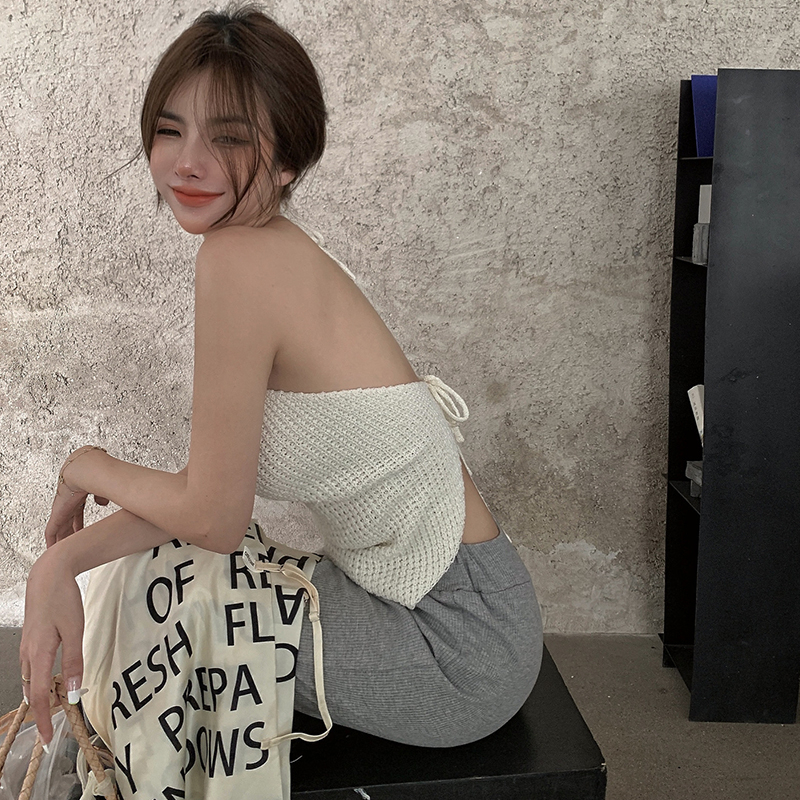 Áo Hai Dây Dệt Kim Màu Sắc Trơn Thời Trang Mùa Hè Cho Nữ CY03