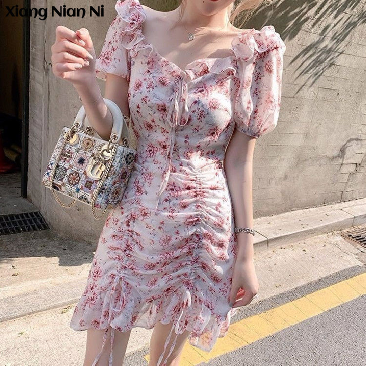 Xiang Nian Ni Đầm Hoa Ôm Dáng Phong Cách Âu Mỹ Thời Trang Mùa Hè Cho Nữ