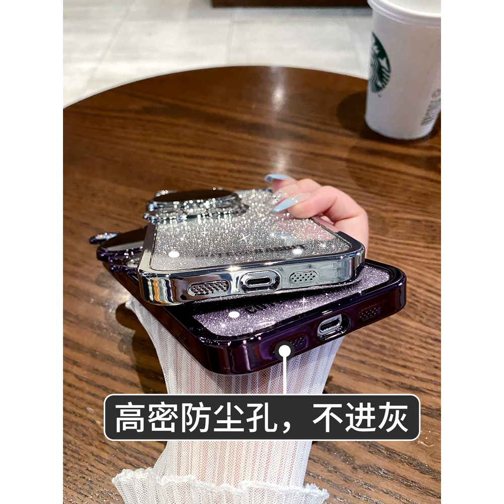 Ốp Điện Thoại Silicon Màu Laser Mạ Điện Có Giá Đỡ Cho iPhone 12 pro max 13 pro max 14 pro max 14 plus