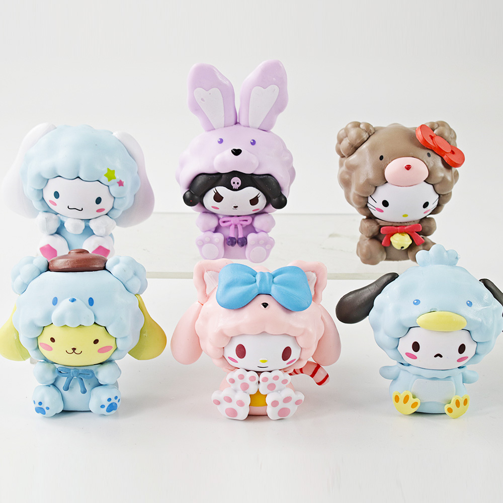 Set 6 Mô Hình Đồ Chơi Nhân Vật Hoạt Hình Nhật Bản sanrio hello kitty kuromi my melody Cinnamoroll pom purin