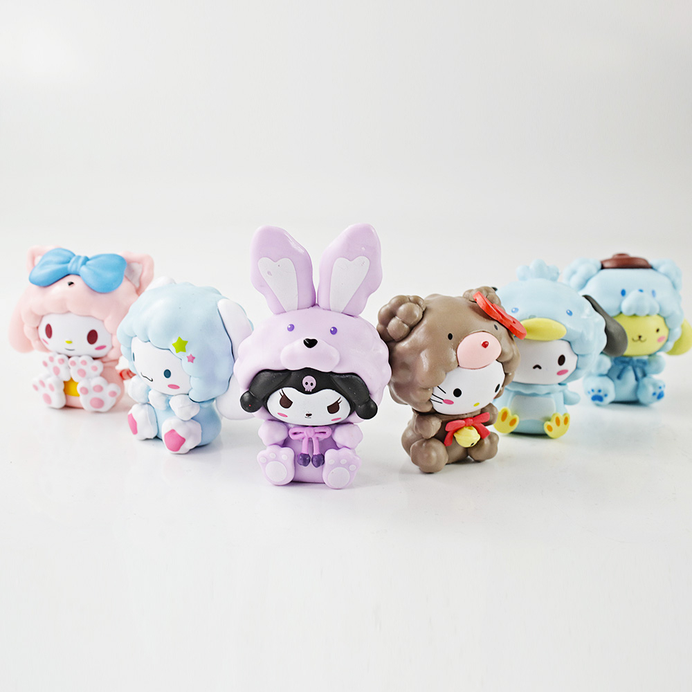 Set 6 Mô Hình Đồ Chơi Nhân Vật Hoạt Hình Nhật Bản sanrio hello kitty kuromi my melody Cinnamoroll pom purin