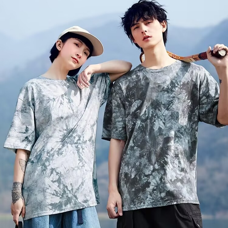 Áo Thun Tay Ngắn Nhuộm Màu Dáng Rộng Thời Trang Mùa Hè Phong Cách Âu Mỹ Cho Nam Và Nữ