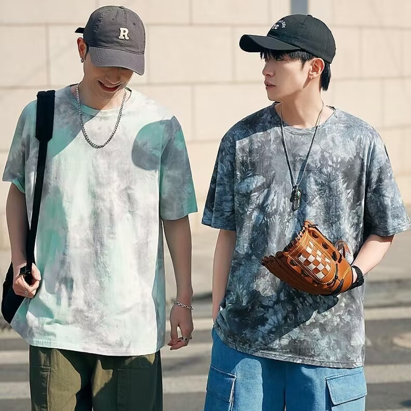 Áo Thun Tay Ngắn Nhuộm Màu Dáng Rộng Thời Trang Mùa Hè Phong Cách Âu Mỹ Cho Nam Và Nữ