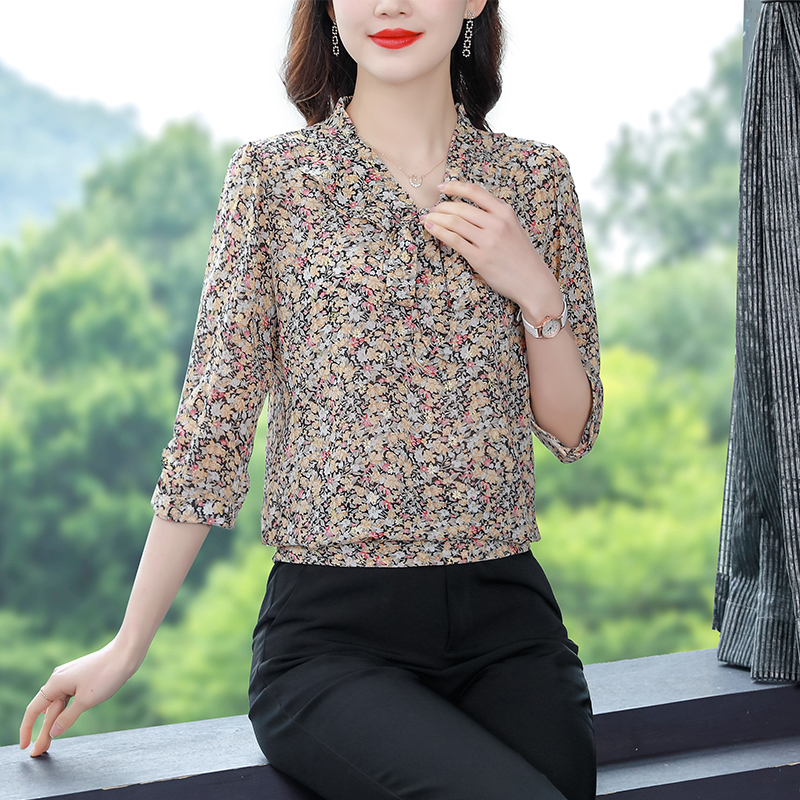 Áo Sơ Mi Tay Lửng Cổ Chữ V Họa Tiết Hoa Vintage Thời Trang Cho Nữ