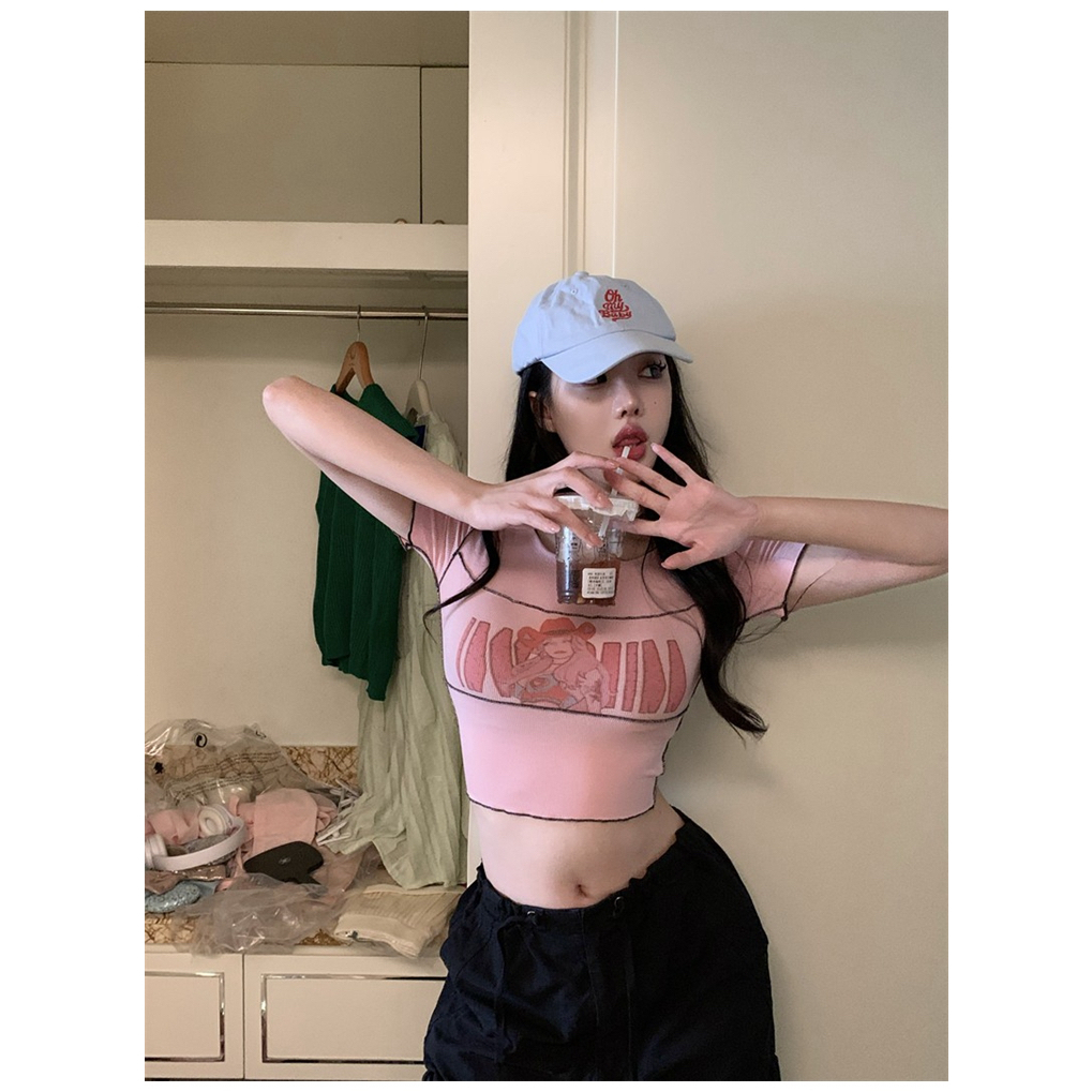 Cocory vn Áo Croptop Tay Ngắn Dáng Ôm In Chữ Thời Trang Quyến Rũ Cho Nữ