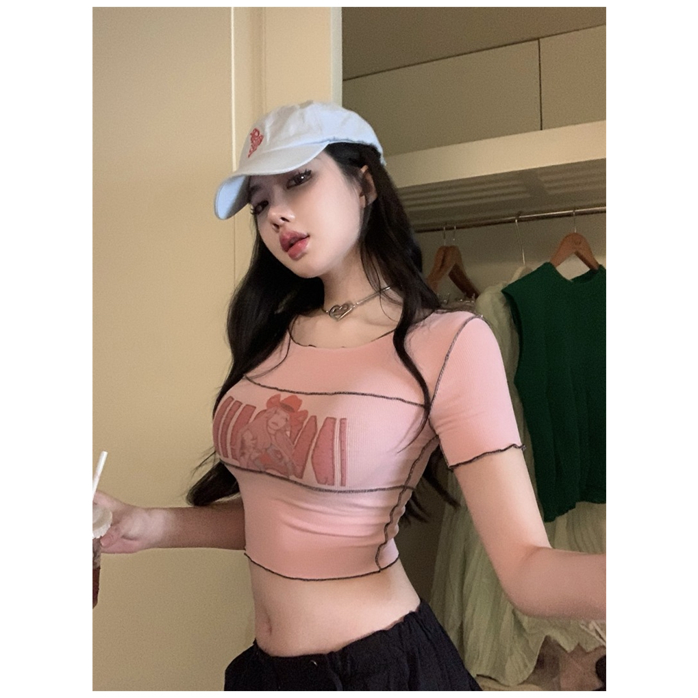 Cocory vn Áo Croptop Tay Ngắn Dáng Ôm In Chữ Thời Trang Quyến Rũ Cho Nữ