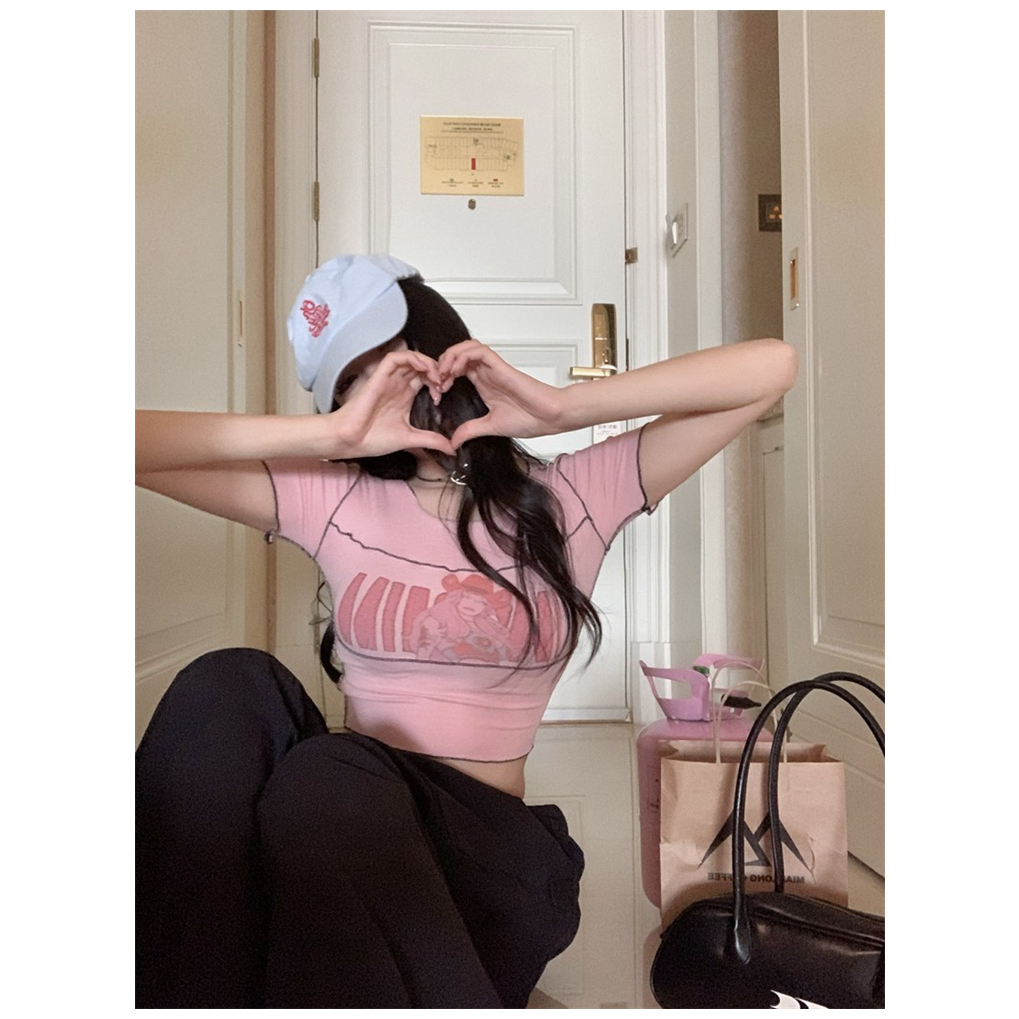 Cocory vn Áo Croptop Tay Ngắn Dáng Ôm In Chữ Thời Trang Quyến Rũ Cho Nữ