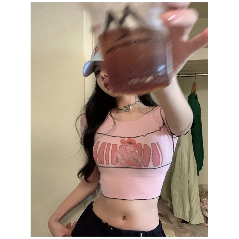 Cocory vn Áo Croptop Tay Ngắn Dáng Ôm In Chữ Thời Trang Quyến Rũ Cho Nữ