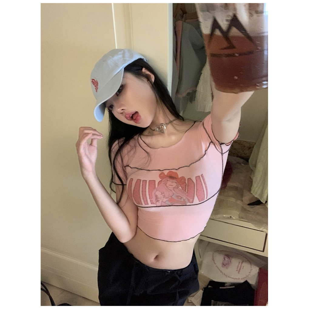 Cocory vn Áo Croptop Tay Ngắn Dáng Ôm In Chữ Thời Trang Quyến Rũ Cho Nữ