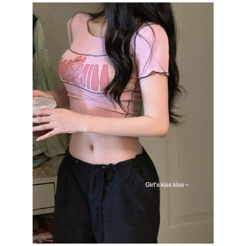 Cocory vn Áo Croptop Tay Ngắn Dáng Ôm In Chữ Thời Trang Quyến Rũ Cho Nữ