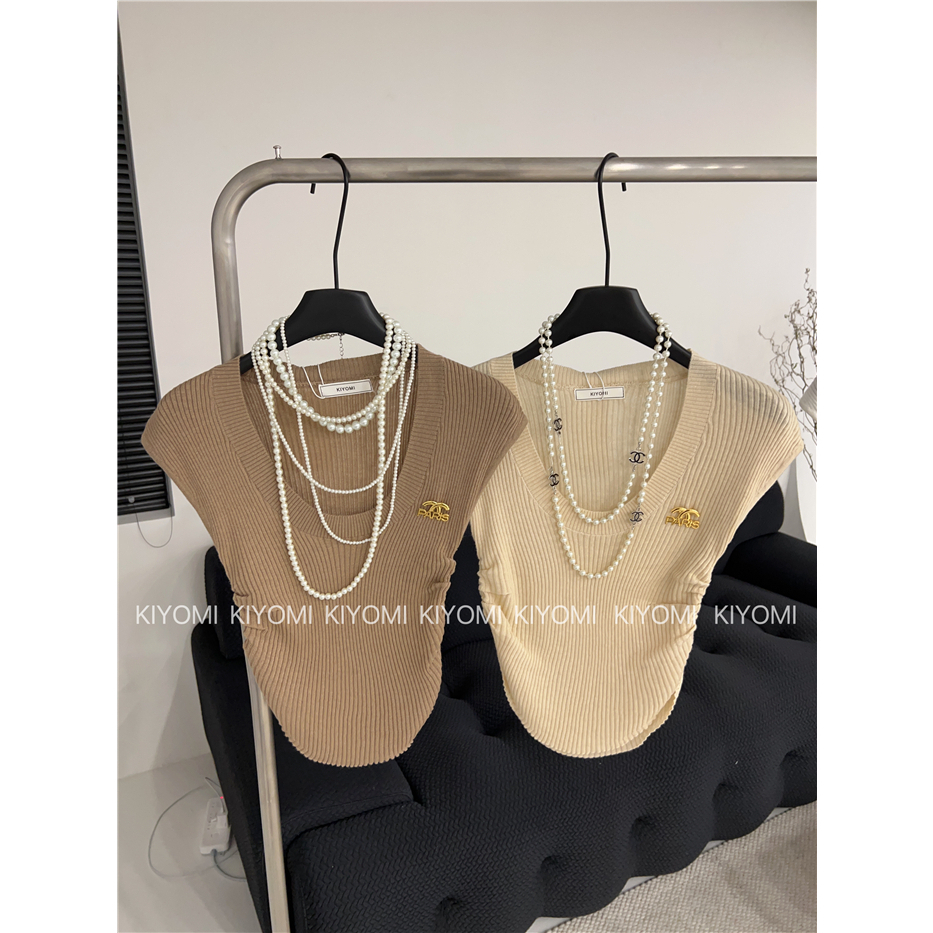 Porozi Áo áo croptop thắt dây Thun Dệt Kim Tay Ngắn Cổ Chữ V Dáng Ôm Phong Cách Hàn Quốc Thời Trang Mùa Hè Cho Nữ