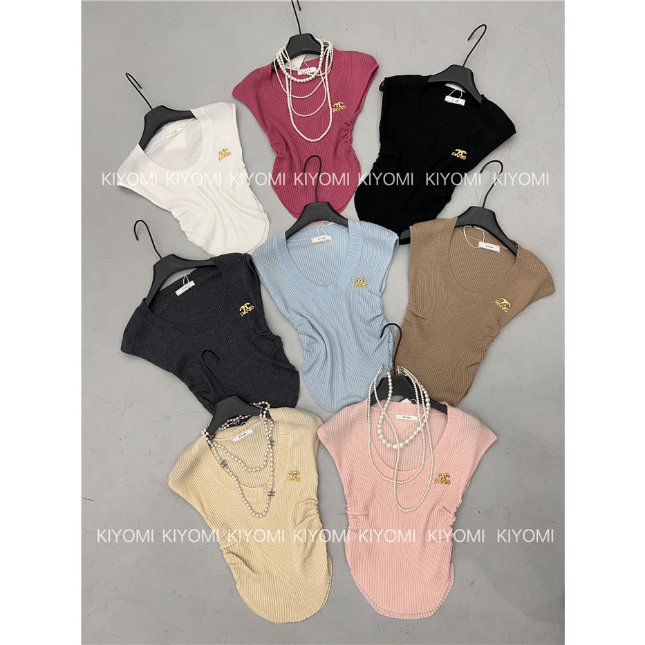 Porozi Áo áo croptop thắt dây Thun Dệt Kim Tay Ngắn Cổ Chữ V Dáng Ôm Phong Cách Hàn Quốc Thời Trang Mùa Hè Cho Nữ