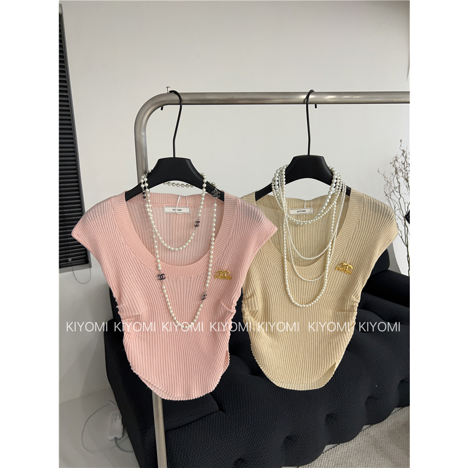 Porozi Áo áo croptop thắt dây Thun Dệt Kim Tay Ngắn Cổ Chữ V Dáng Ôm Phong Cách Hàn Quốc Thời Trang Mùa Hè Cho Nữ