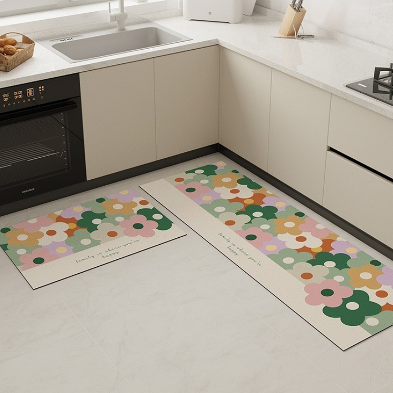 thảm bếp hoa lãng mạn Chất liệu nhung pha lê và bùn tảo cát thảm lau chân kích cỡ40x60cmĐẾN50x160cm thảm sàn thảm chùi chân thấm nước thảm bếp dài