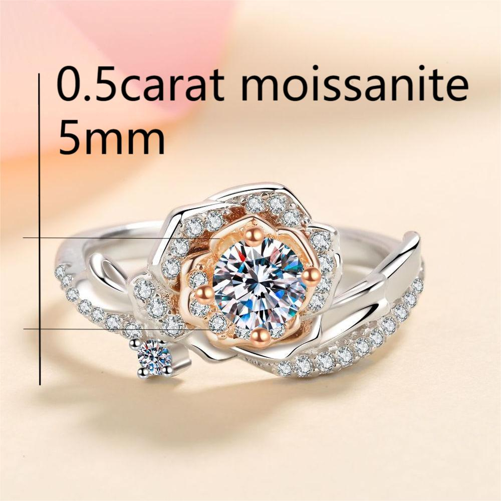 XDY-616 Nữ nhẫn bạc 925. 0.5 carat Moissanite (bao gồm giấy chứng nhận)/5mm Zircon