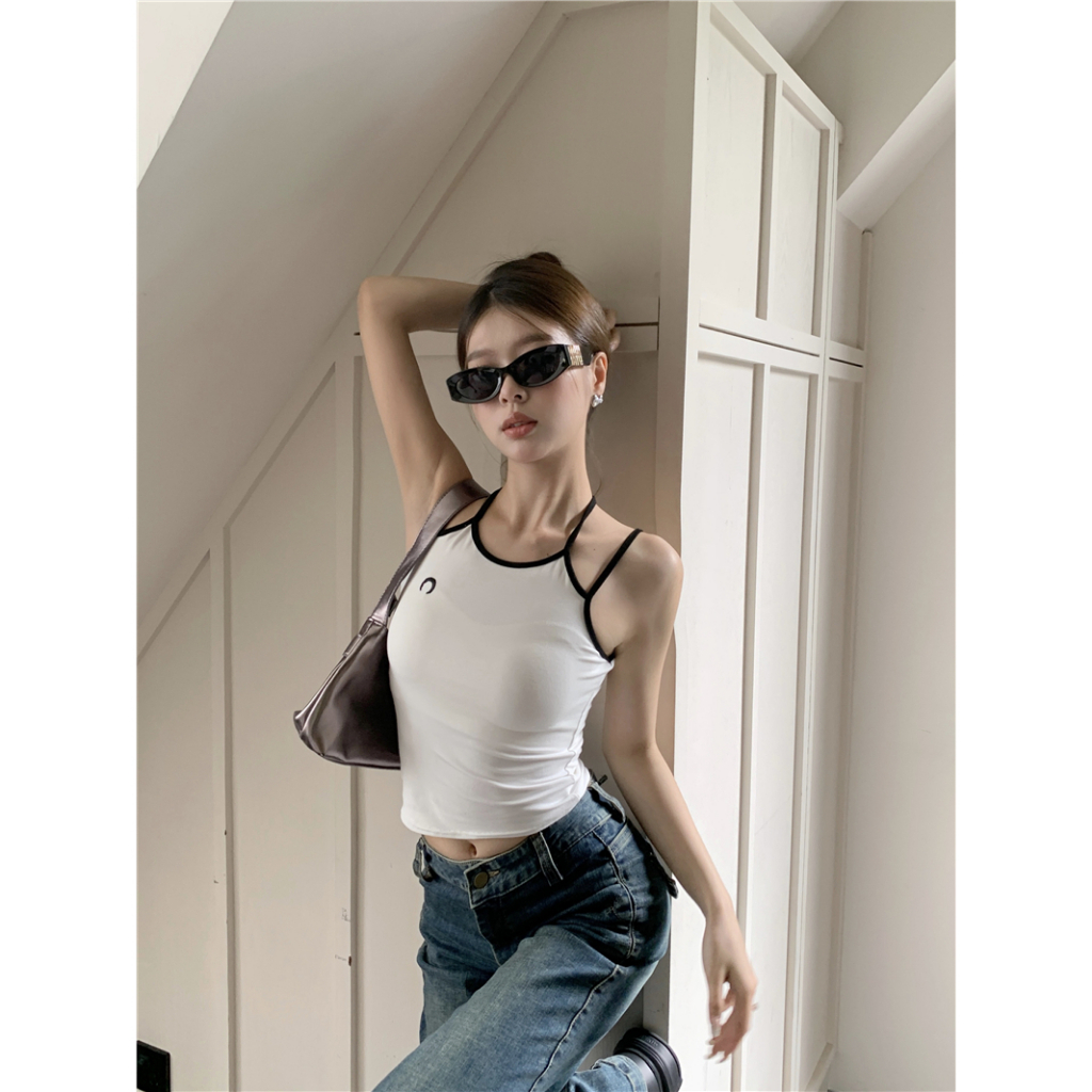 Áo Hai Dây Dáng Ngắn Thêu Họa Tiết Thời Trang Quyến Rũ Cho Nữ