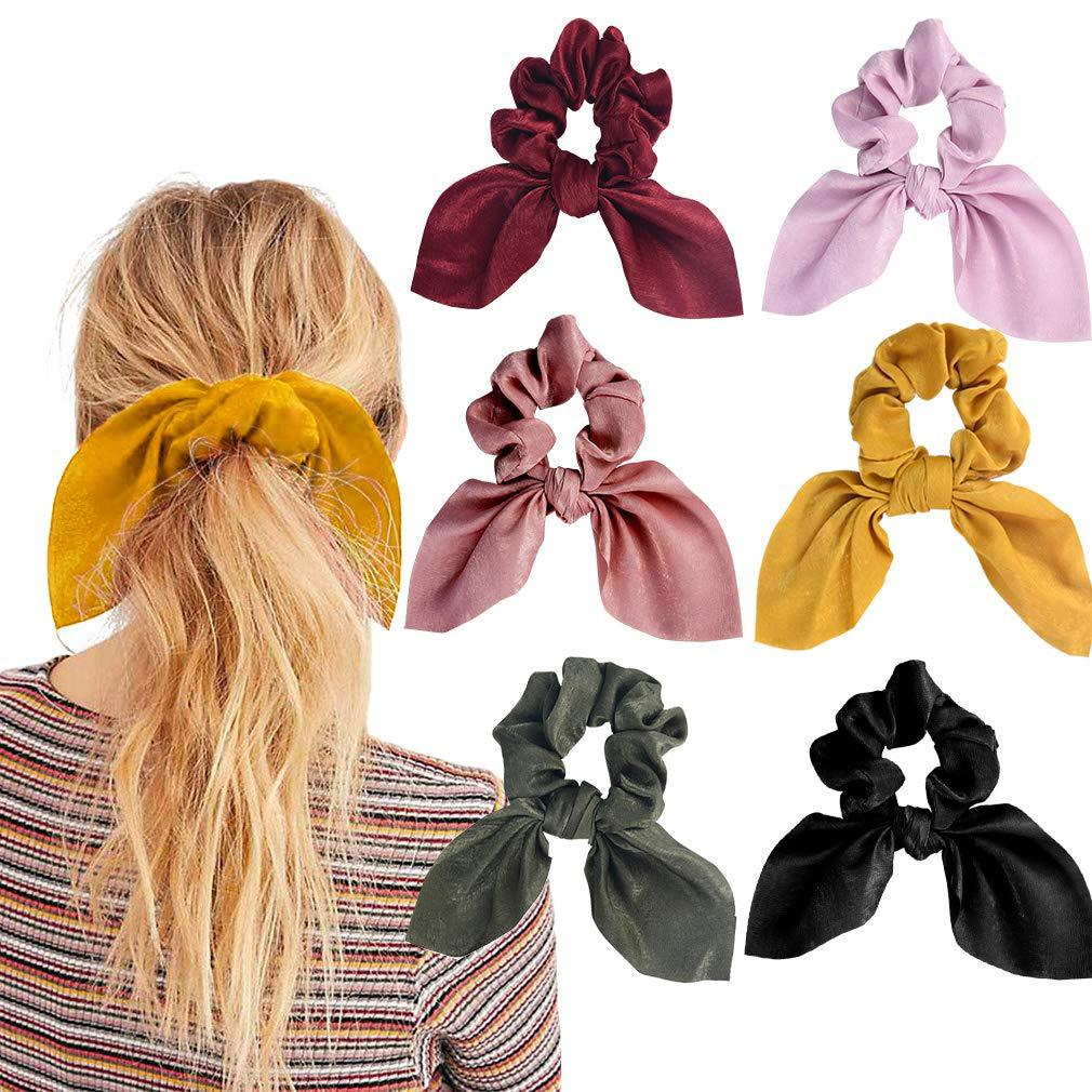 Băng Đô Cài Tóc Vải Satin Màu Sắc Đơn Giản Họa Tiết Tai Thỏ Xinh Xắn