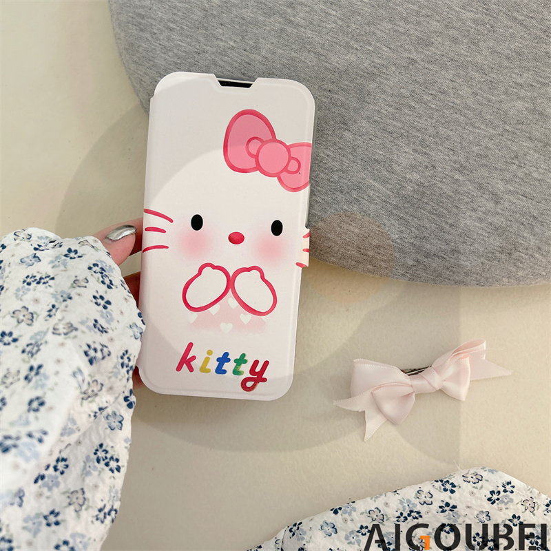 Ốp Điện Thoại Nắp Gập Hình Mèo kitty Cho iPhone 11 12 Pro Max 13 14 Pro Max