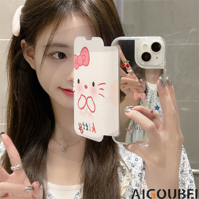 Ốp Điện Thoại Nắp Gập Hình Mèo kitty Cho iPhone 11 12 Pro Max 13 14 Pro Max