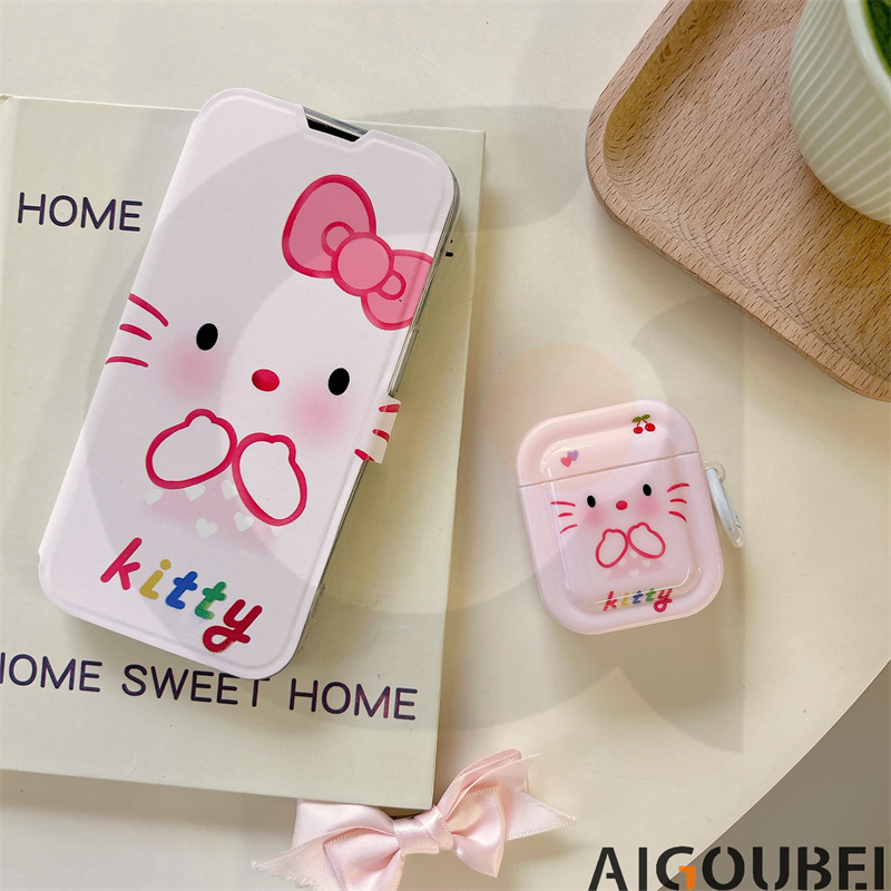 Ốp Điện Thoại Nắp Gập Hình Mèo kitty Cho iPhone 11 12 Pro Max 13 14 Pro Max