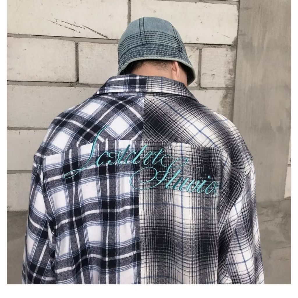 Áo sơ mi thời trang lười biếng nhật bản nam dài tay m-2xl kẻ sọc đơn giản đi lại cổ vuông dài tay áo một hàng nhiều nút phổ biến hợp thời trang ins top nam