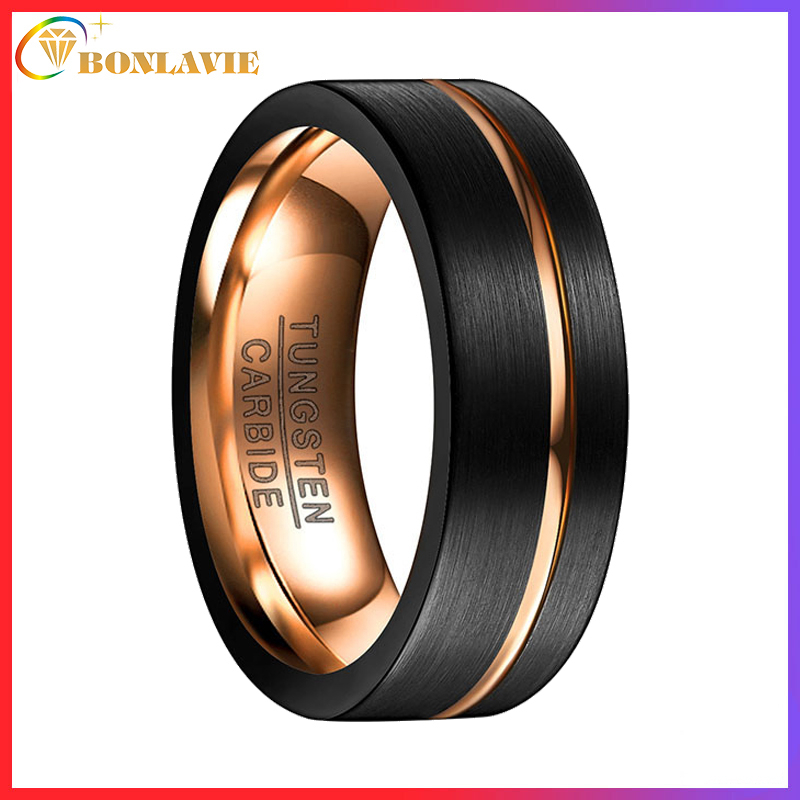 Nhẫn Cưới Lõi Mạ Vàng Hồng 8mm Kích Thước 5-12 Màu Đen Cho Nam