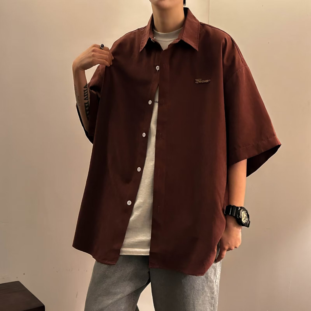 Áo Sơ Mi Tay Lửng Dáng Rộng Màu Trơn Phong Cách hip hop Thời Trang Mùa Hè Cho Nam Và Nữ