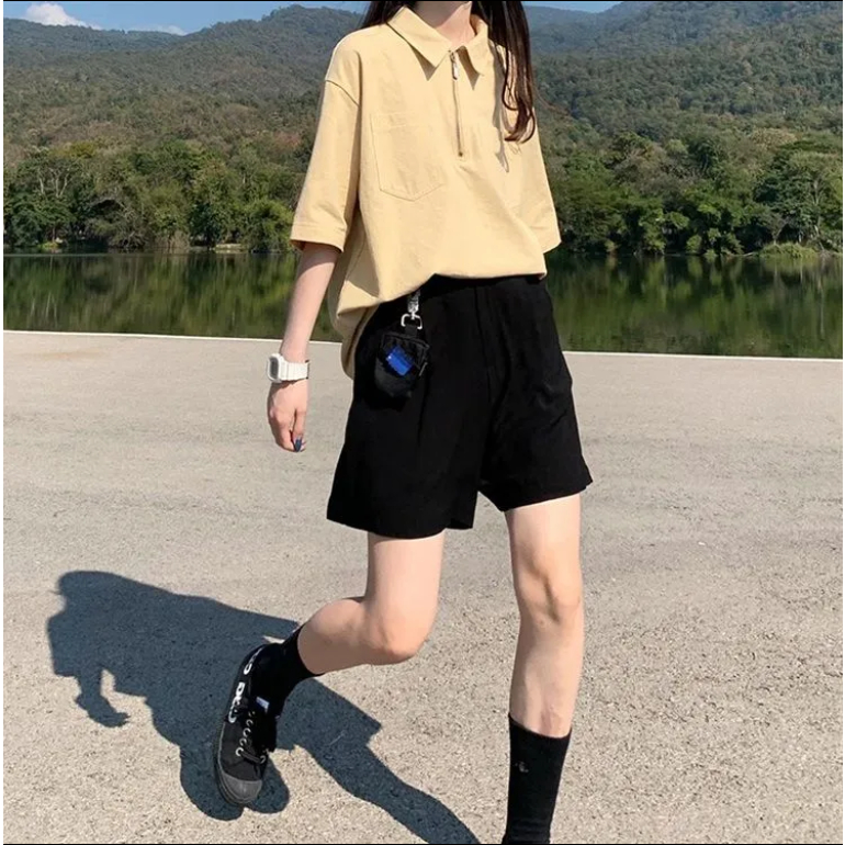 Áo Thun polo Ngắn Tay Dáng Rộng Phong Cách Hàn Quốc Cho Nữ