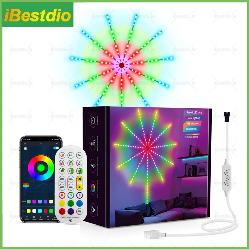 Bộ Dây Đèn LED 94 / 156 Pháo Hoa Thông Minh Có Nhạc Điều Khiển Từ Xa Trang Trí Phòng Ngủ / Giáng Sinh Năm Mới