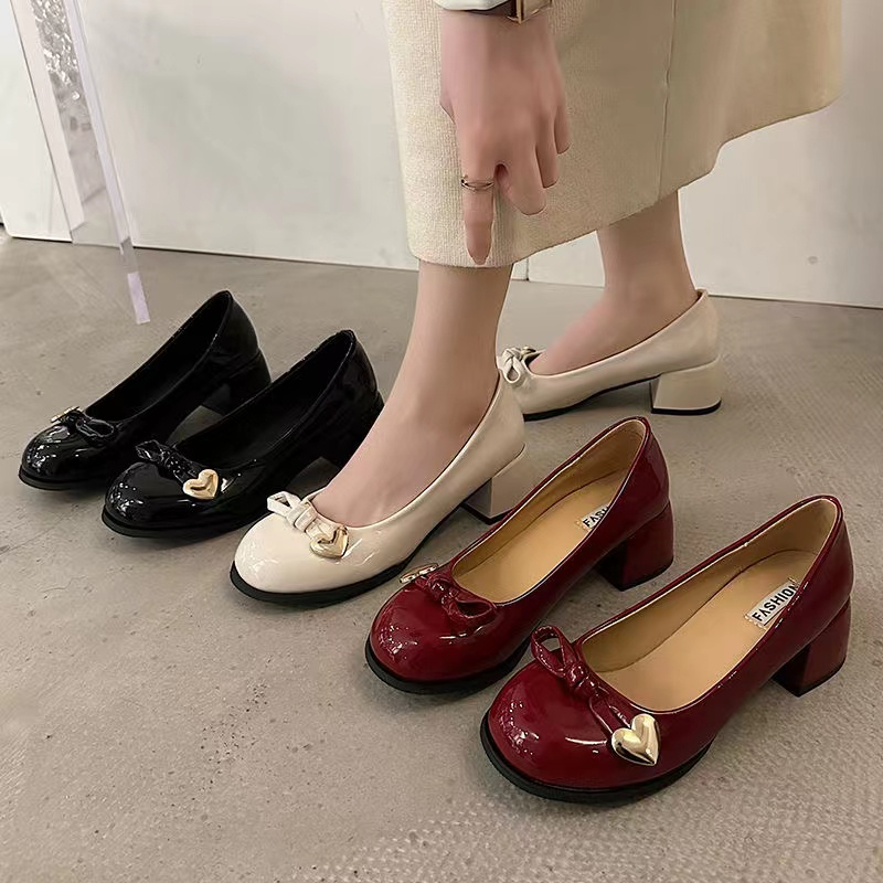 Giày Cao Gót Da Bóng Mũi Tròn Phong Cách Pháp Thời Trang Cho Nữ