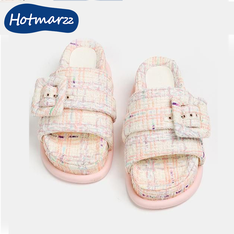 HOotmarzz Sandal đế vuông khóa vuông màu hồng HM857