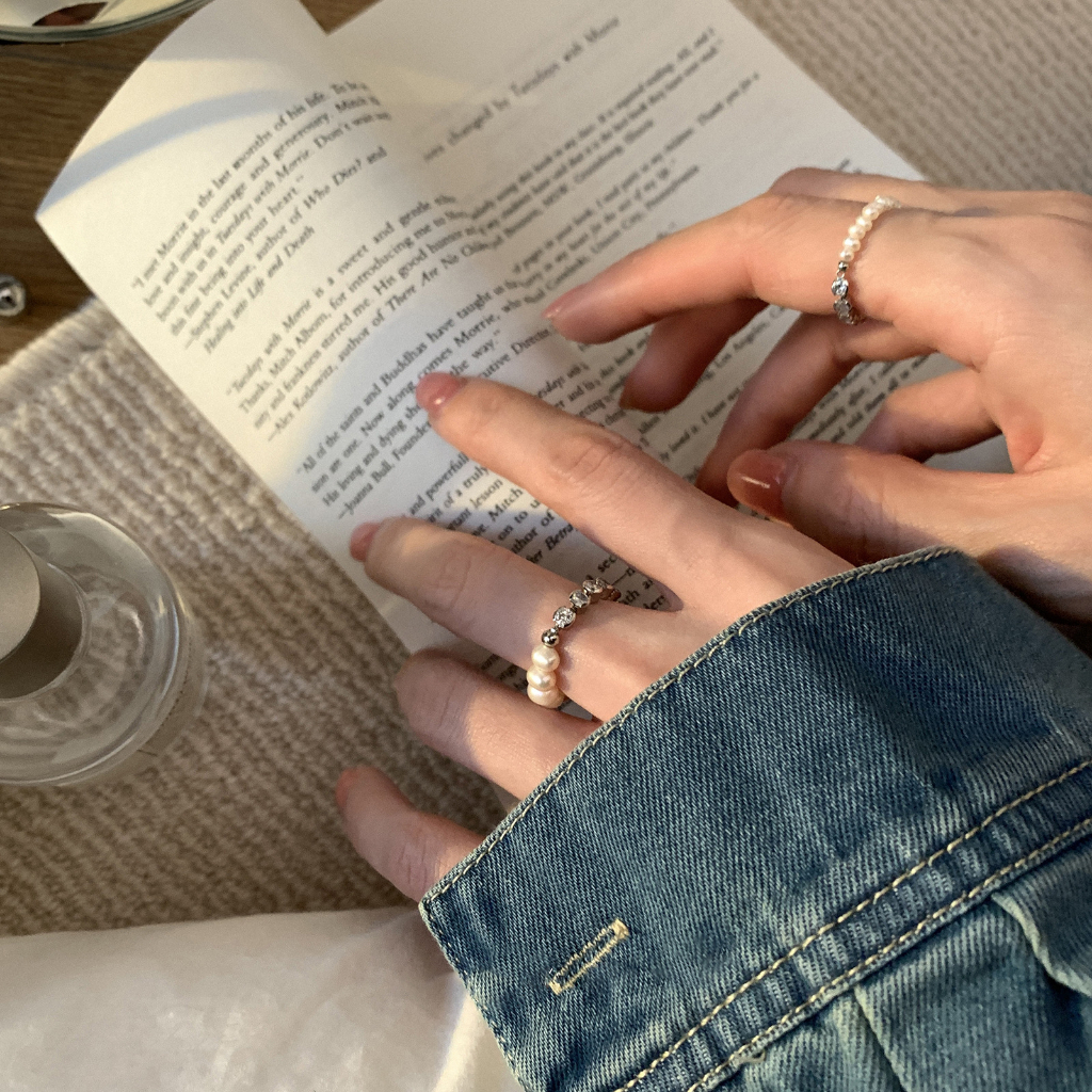 Nhẫn Đính Đá Ngọc Trai Nhân Tạo Phong Cách Mới Cho Nữ