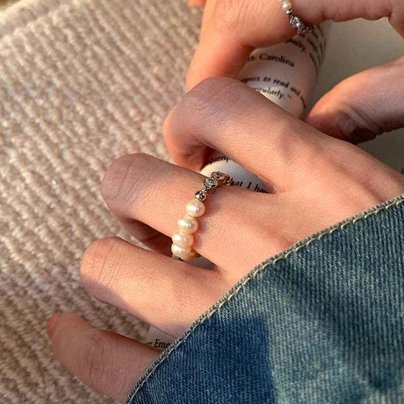 Nhẫn Đính Đá Ngọc Trai Nhân Tạo Phong Cách Mới Cho Nữ