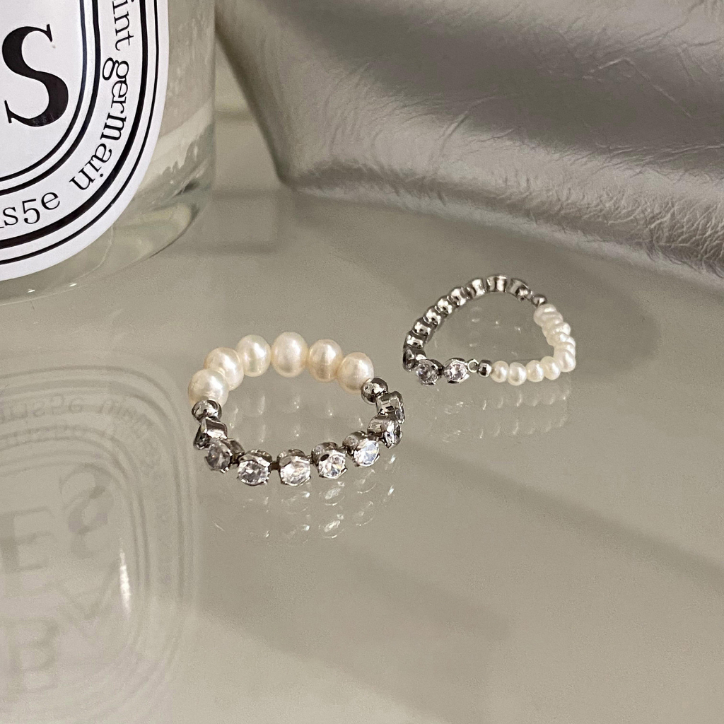 Nhẫn Đính Đá Ngọc Trai Nhân Tạo Phong Cách Mới Cho Nữ