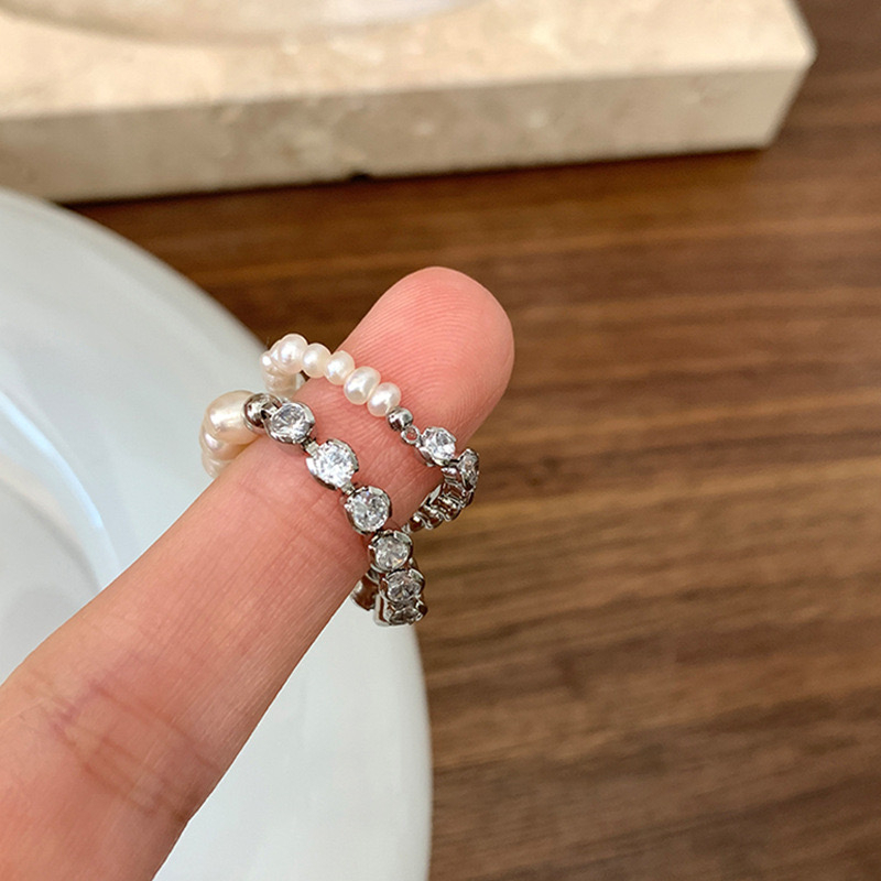 Nhẫn Đính Đá Ngọc Trai Nhân Tạo Phong Cách Mới Cho Nữ