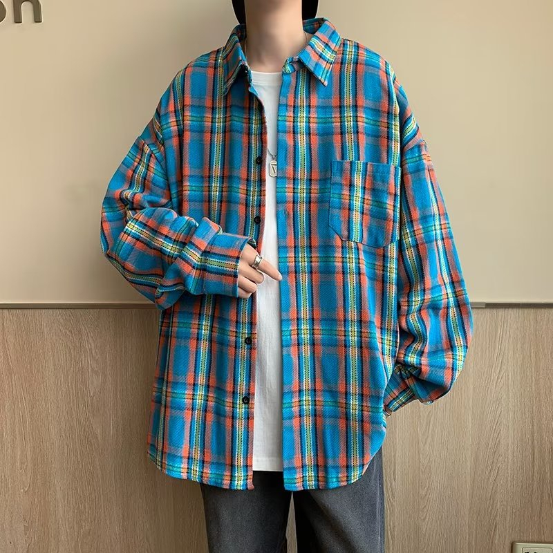 Áo Sơ Mi Tay Dài Dáng Rộng Sọc Ca Rô Phong Cách Nhật Bản Thời Trang Unisex Cá Tính M-2XL