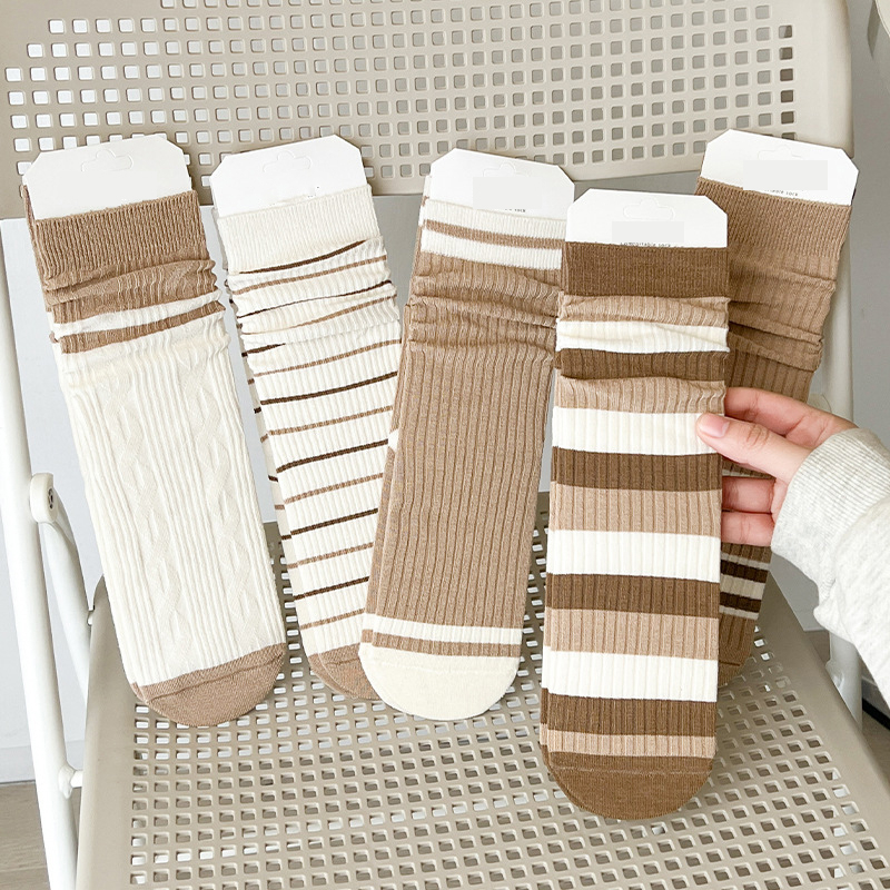 FHYL Vớ Cotton Mềm Thoáng Khí Thoải Mái Họa Tiết Sọc Trắng Phong Cách Nhật Bản Mới Cho Nữ