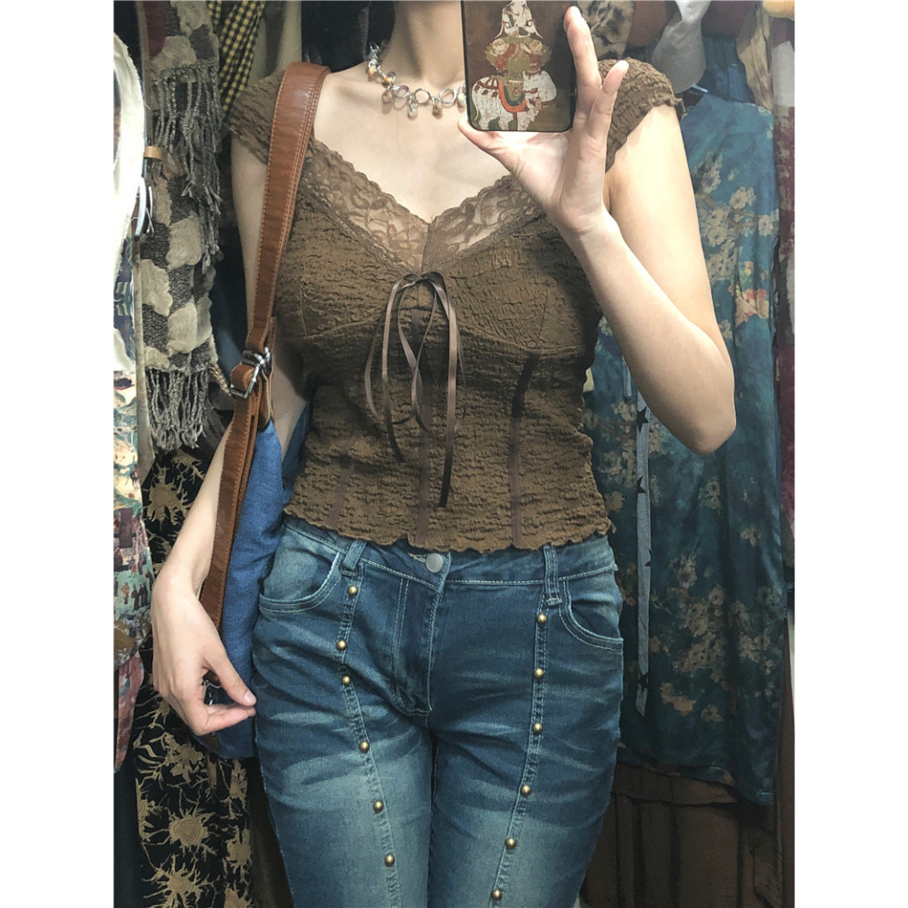 Cocory vn Áo Ren Ngắn Tay Quyến Rũ Cho Nữ