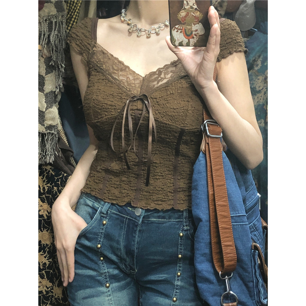 Cocory vn Áo Ren Ngắn Tay Quyến Rũ Cho Nữ