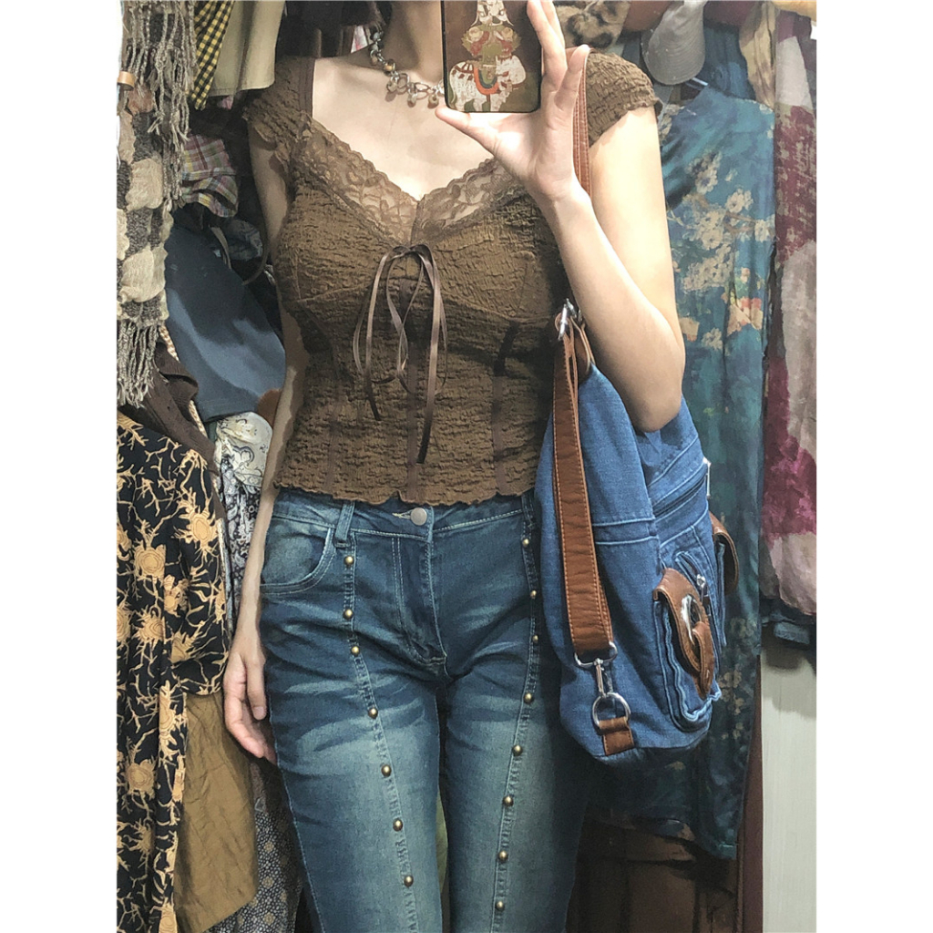 Cocory vn Áo Ren Ngắn Tay Quyến Rũ Cho Nữ